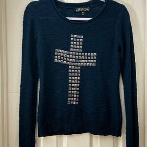 Long sleeve sweater cross jewel size small